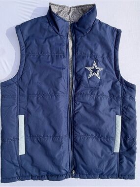 Dallas Cowboys Men's XL Reversible Full Zip Vest Blue/Gray Embroidered